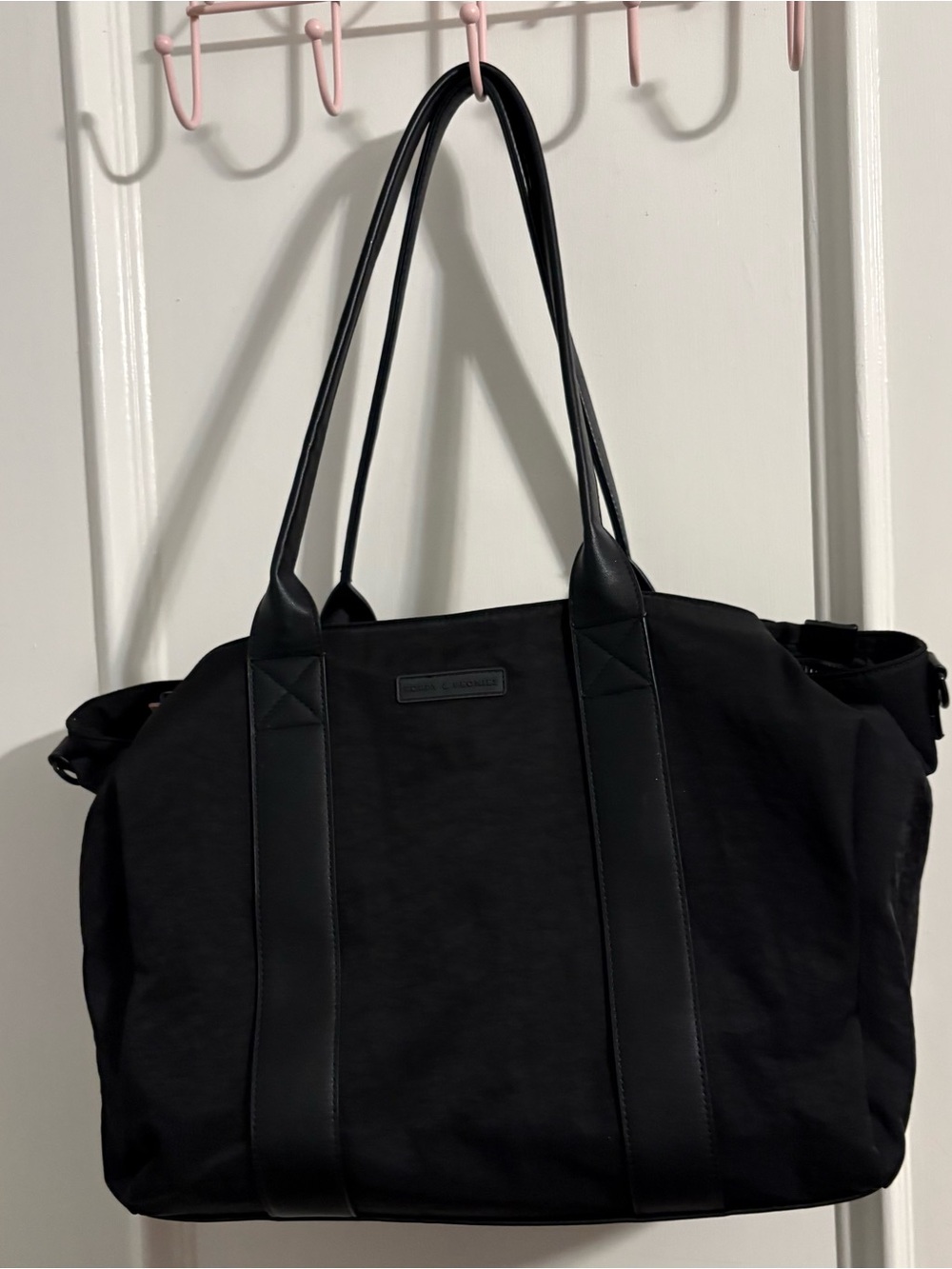 Poppy & Peonies Black Nylon Tote with Double Straps